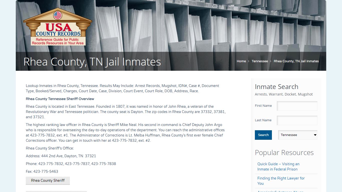 Rhea County, TN Jail Inmates | Name Search