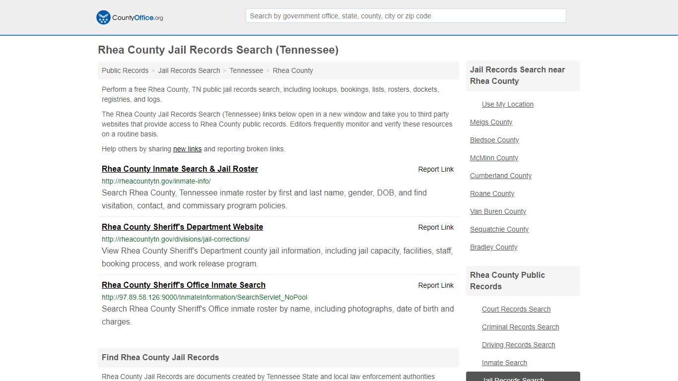 Rhea County Jail Records Search (Tennessee) - County Office